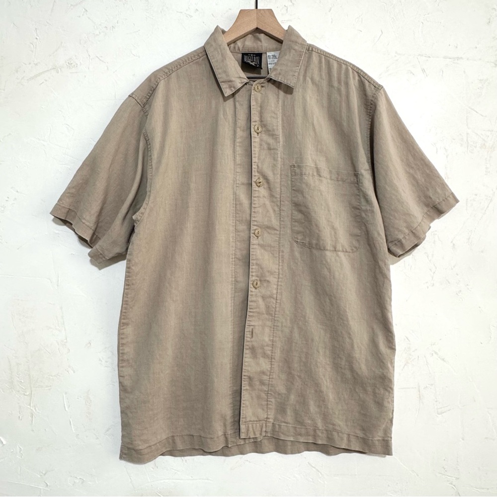 3/$20 Bugle Boy Beige Linen-Like Ramie Blend Short Sleeve Shirt L Relaxed Fit